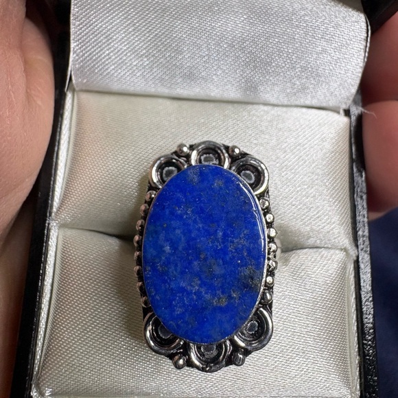 Ring 925 Sterling Silver Lapis Blue Intricate Setting - Picture 2 of 8